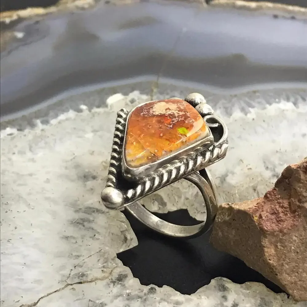 Vintage Native American Sterling Kite Carnelian Decorated Ring Size 8 For Women